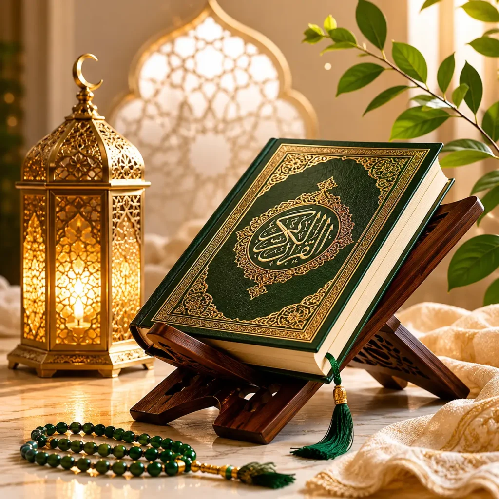 Holy Quran on wooden rehal for online Quran education