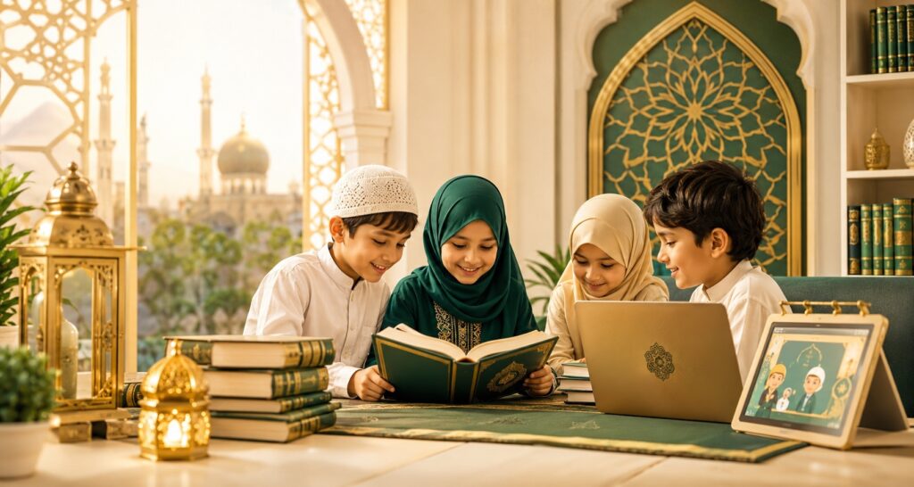 Child attending online Quran reading and Tajweed lesson